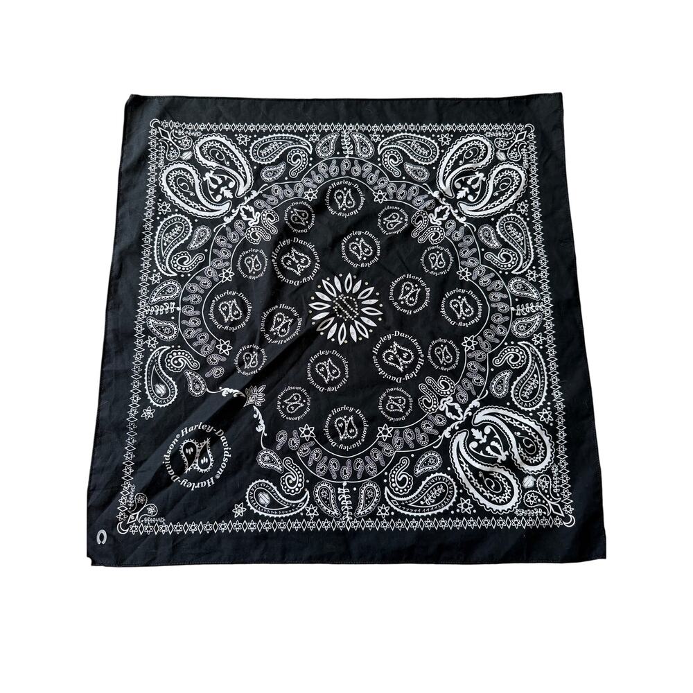 Black White Harley Davidson Biker Motorcycle Paisley Print Bandana Handkerchief